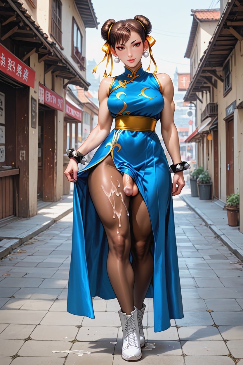 (She walks towards the viewer holding her dress up to show her dick: 1.3), she walks sexily towards the camera swinging 