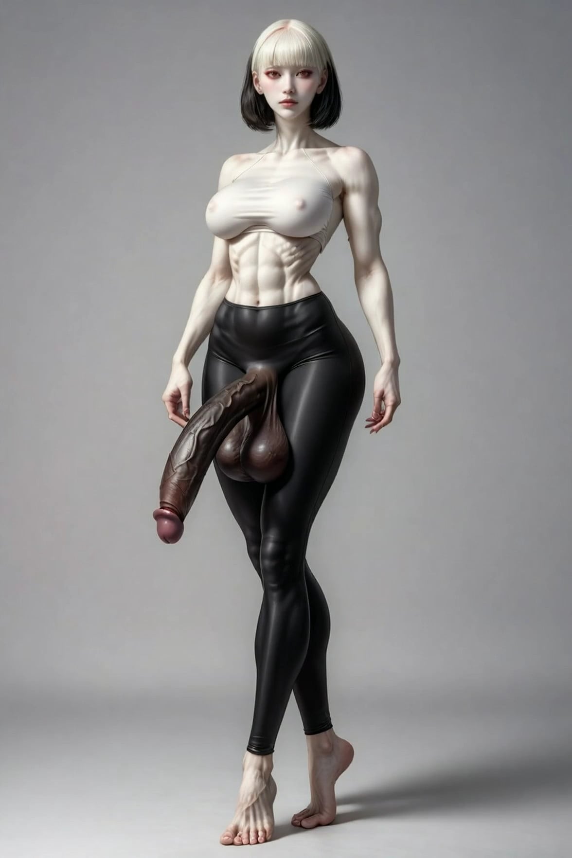 She starts a sexy striptease. Her dick becoming even harder, dick becoming fast bigger, cockring bursts, dick becoming f