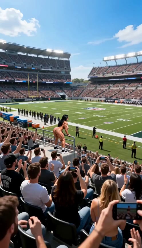 new scene, Everyone cheering in a American football stadium stands, loud pop …