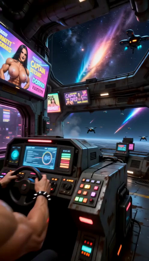 cyberpunk theme. cyberpunk interior of a grungy worn spaceship interior. cybe…