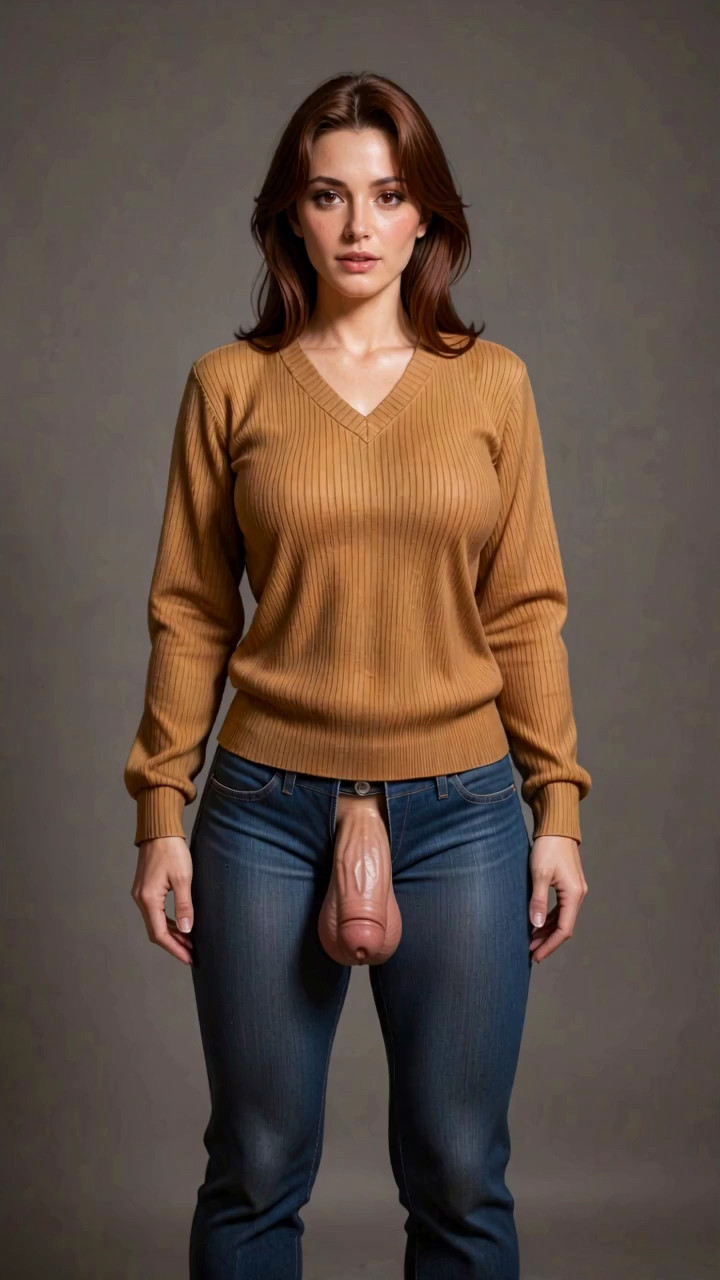 She is facing the camera, simple background, she says seductively “fuck me” a…