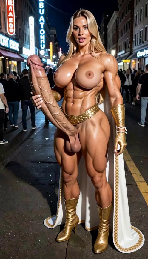 the futa is wearing a white waist length old gold braid trimmed cape that has…