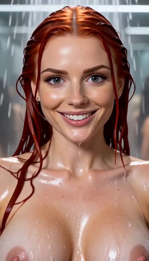 futanari walks into gym shower, group of naked women are all showering and ru…