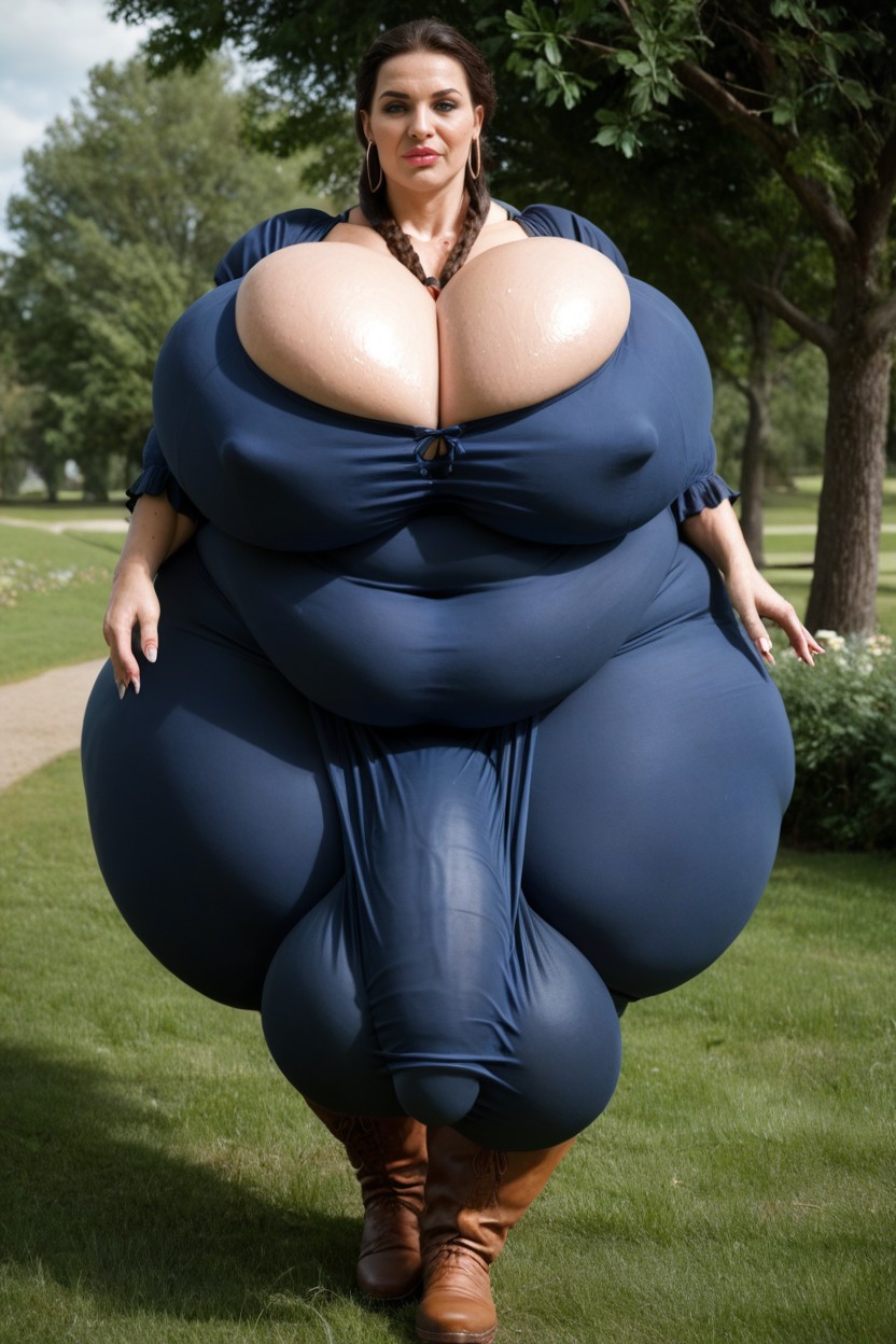 Walking towards viewer, cock swinging, breasts bouncing