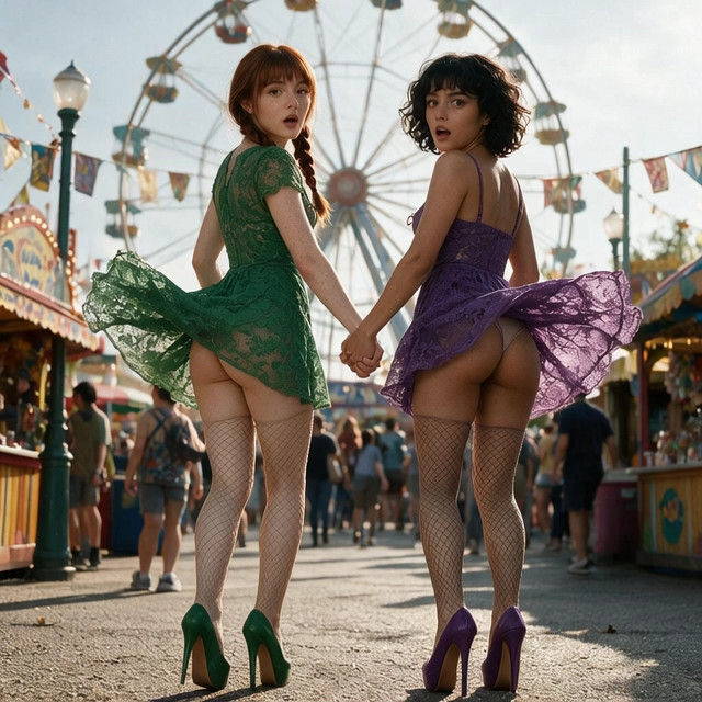 The wind lifts more their dresses as they are embarrassed and Iza shrieks "oh…