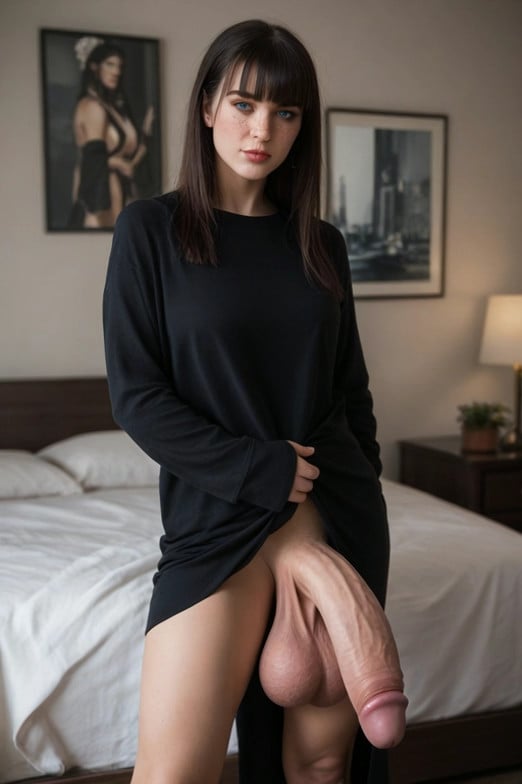 the woman’s penis starts becoming erect, it begins growing in length, slowly …