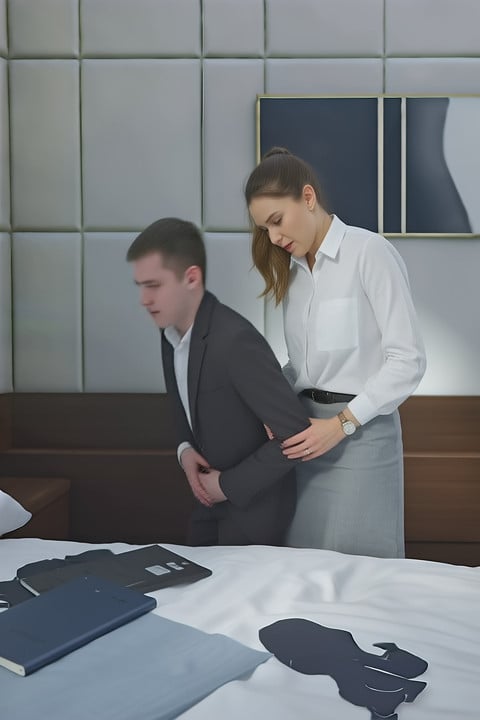 Woman pulls down man's pants and jumps him from behind