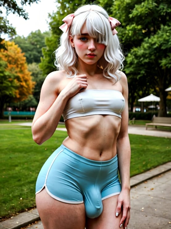 Source woman pulls up her shirt to reveal her breasts and pulls down her pant…